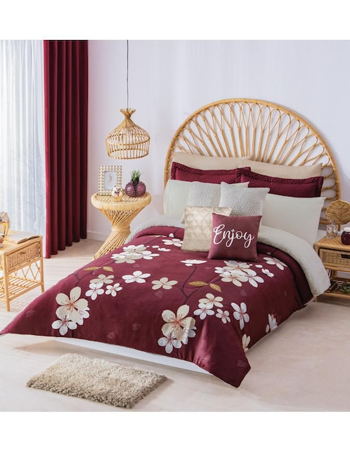 Cobertor Acolchado Ultracálido Cerezo Tinto estampado floral
