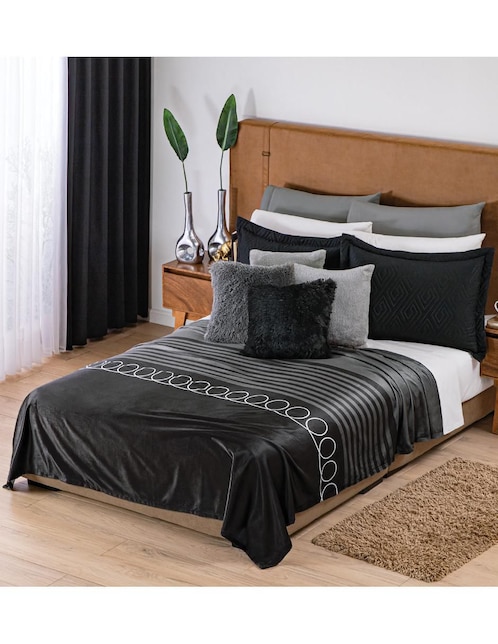 Cobertor Ligero Gris-Negro estampado geométrico
