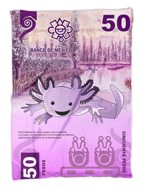Frazada ajolote Mi Mantita Mx ajolote billete de 50 ajolopesos