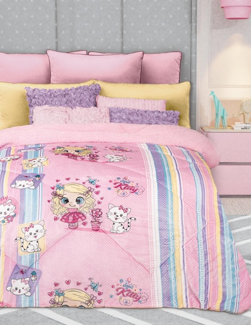 Cobertor Regina Invernal Katy & Kitty estampado infantil