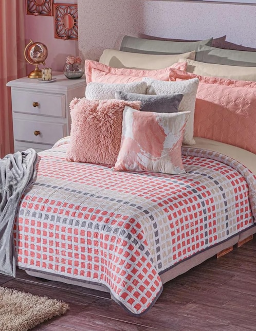 Colcha Pixeles Vivid Coral
