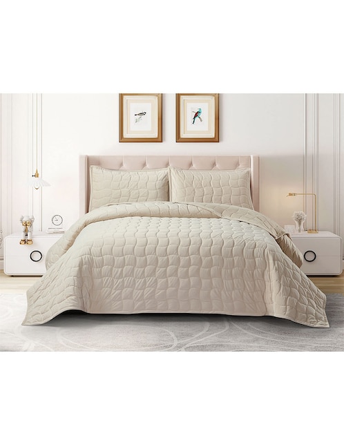 SET COLCHA WAVE VELVET, MAT-QS, BEIGE H