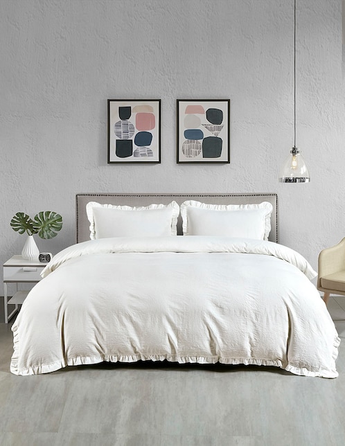 SET FUNDA DUVET COTTON RUF, KS, BLANCO