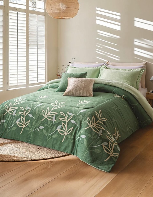 Cobertor luxepuff verde amazonas estampado floral