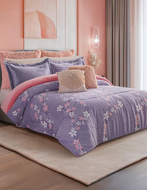 Cobertor luxe fluffy violette estampado floral