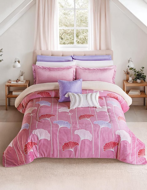 Cobertor fluffy lotus estampado floral