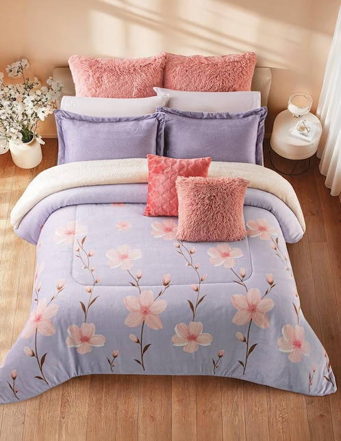 Cobertor fluffy lilac coquette estampado floral