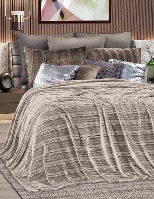 Cobertor Regina Khaki Shine estampado geométrico