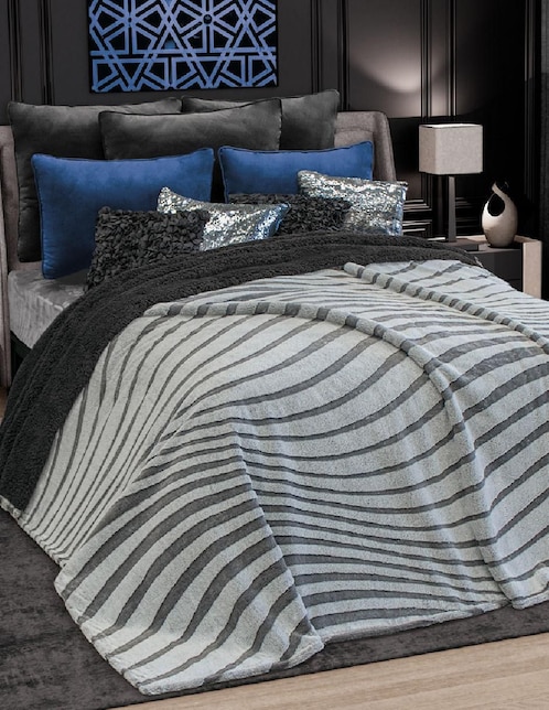 Cobertor Regina Dúo Sherpa Titanium estampado a rayas