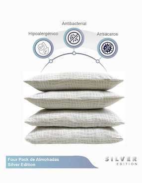 Set de almohada Silver Edition Four Pack Silver Estándar y Jumbo firmeza media