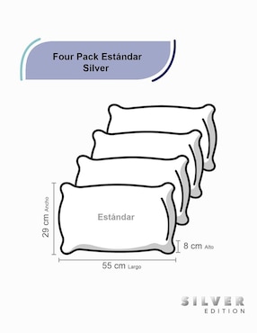 Set de almohada Silver Edition Four Pack Silver Estándar y Jumbo firmeza media