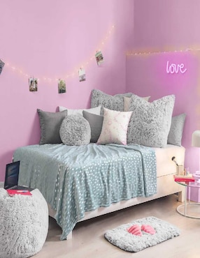 Cobertor Vianney Celeste estampado aterciopelado