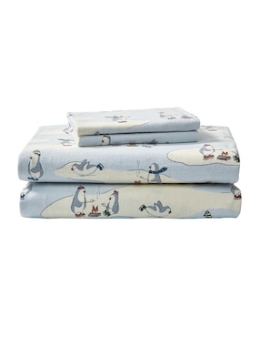 Juego de sábanas de franela 80 hilos Eddie Bauer Skating Penguins Sky