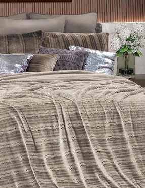 Cobertor Regina Khaki Shine estampado geométrico