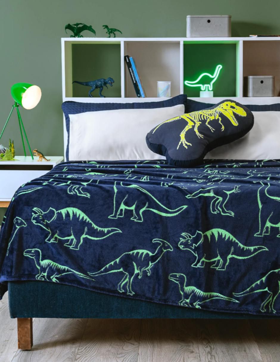 Cobertor Dinos Glow In Dark estampado gráfico