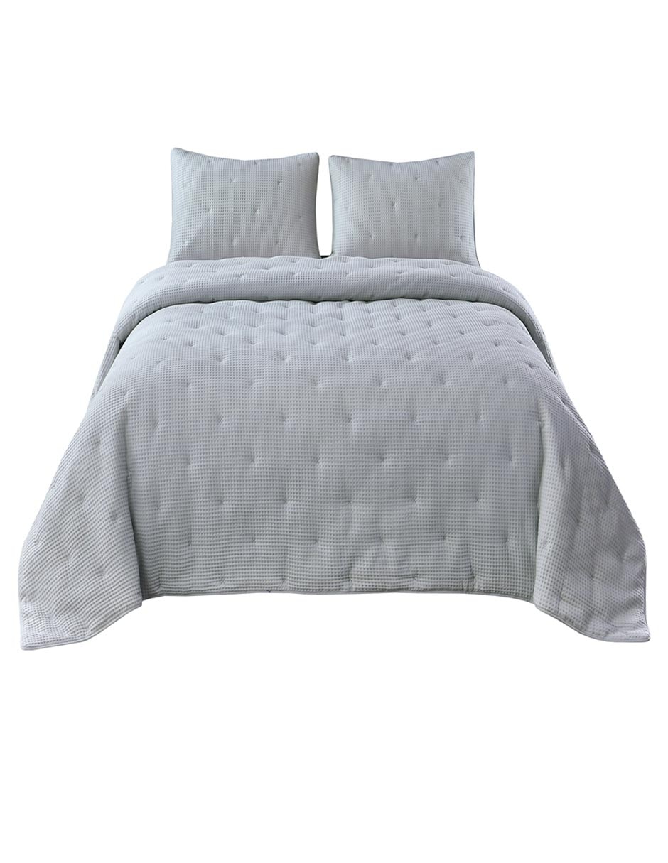 SET COLCHA WAFFLE, KS, GRIS HAUS