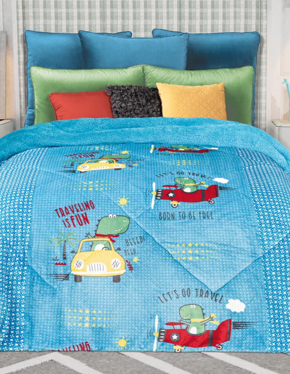 Cobertor Invernal Dino Travel estampado infantil