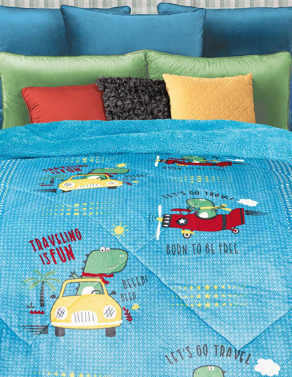Cobertor Invernal Dino Travel estampado infantil 2