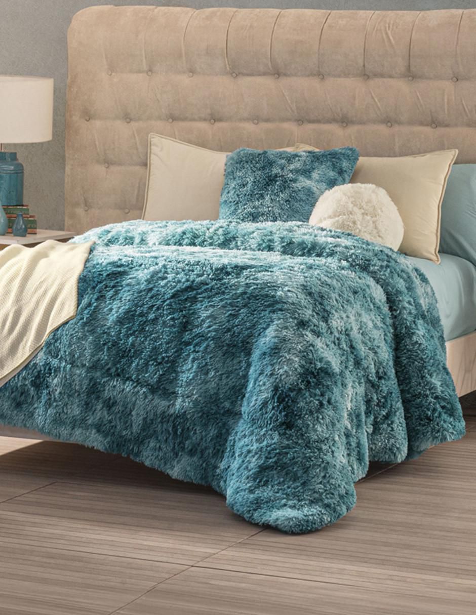 Cobertor Faux Fur Tie Dye Aqua estampado texturizado