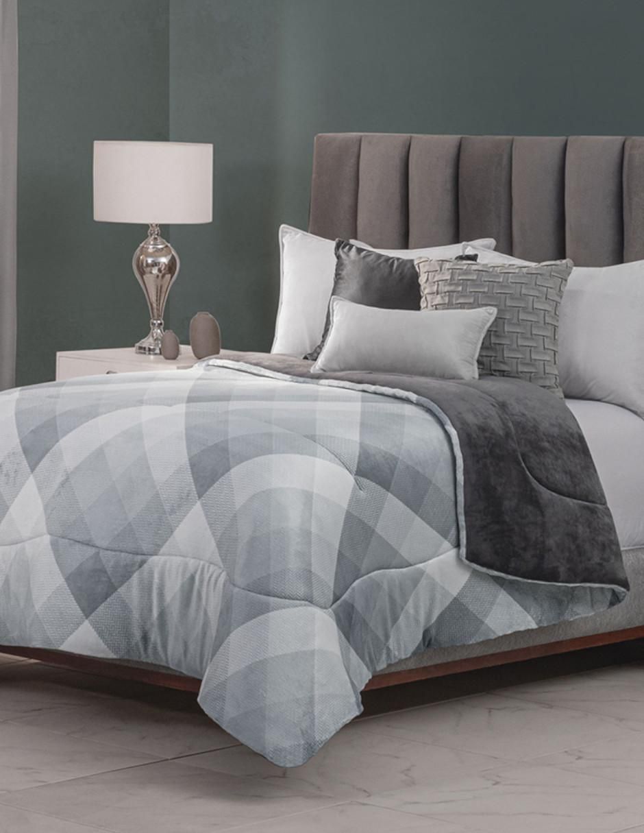 Cobertor Silver Plaid Allure estampado geométrico