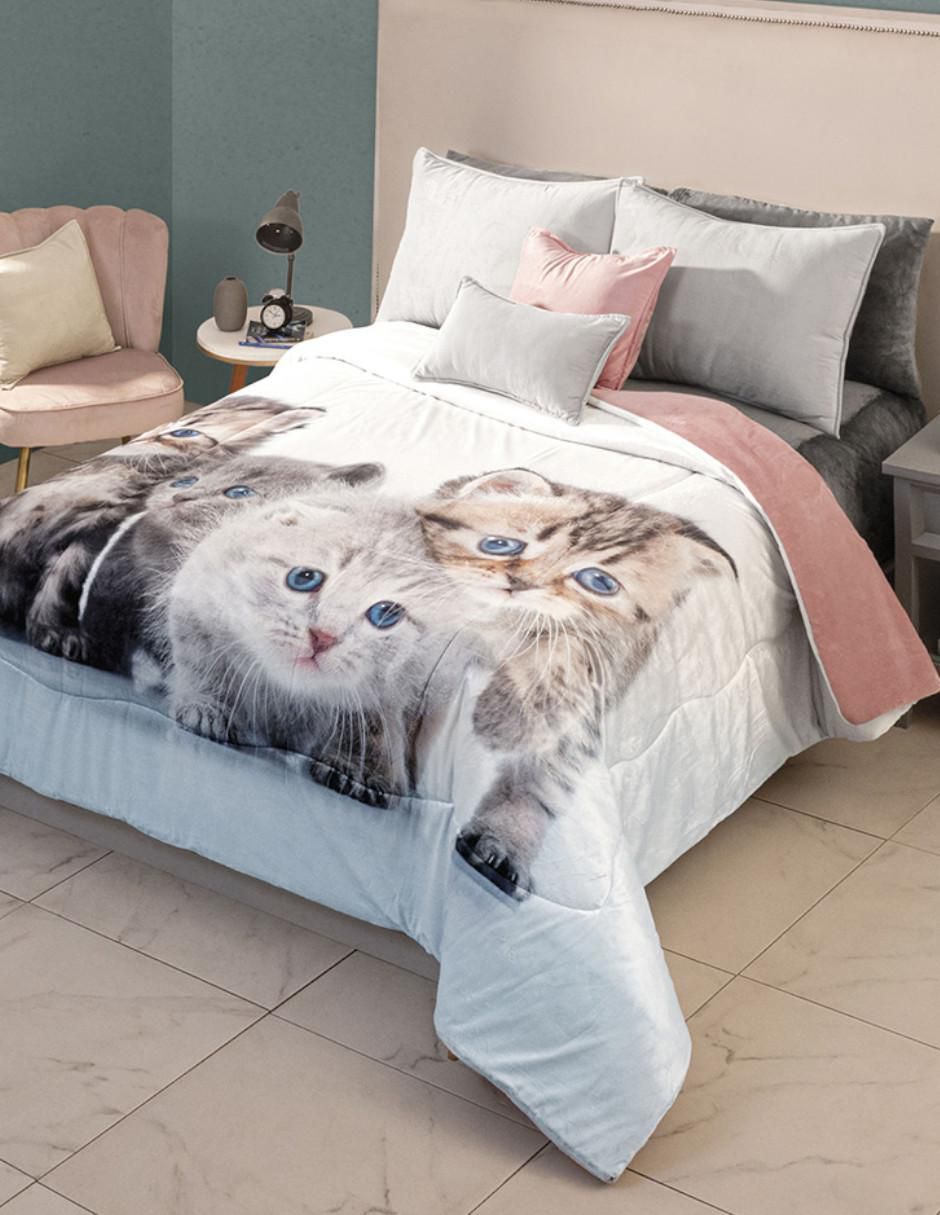 Cobertor Acolchado Michis estampado gráfico