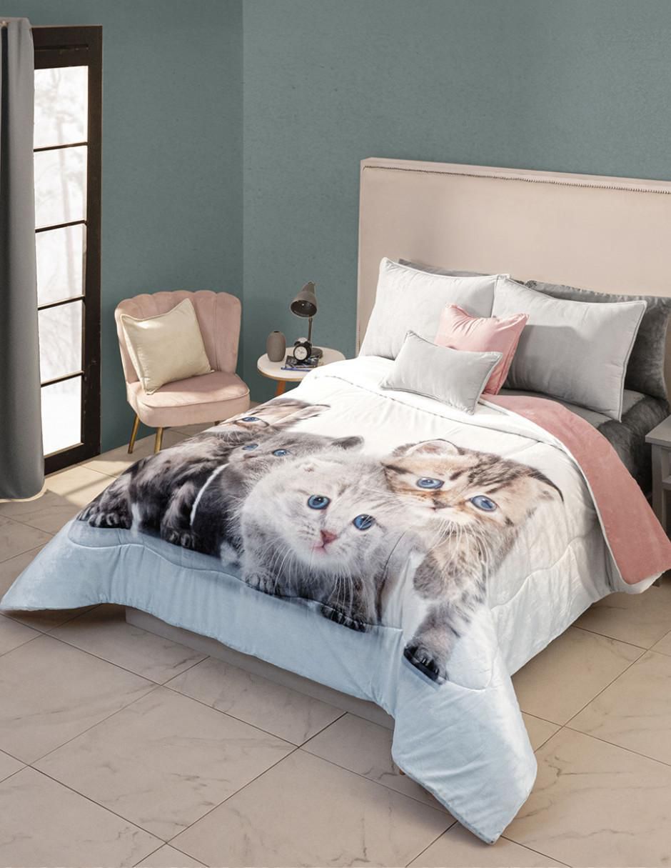 Cobertor Acolchado Michis estampado gráfico