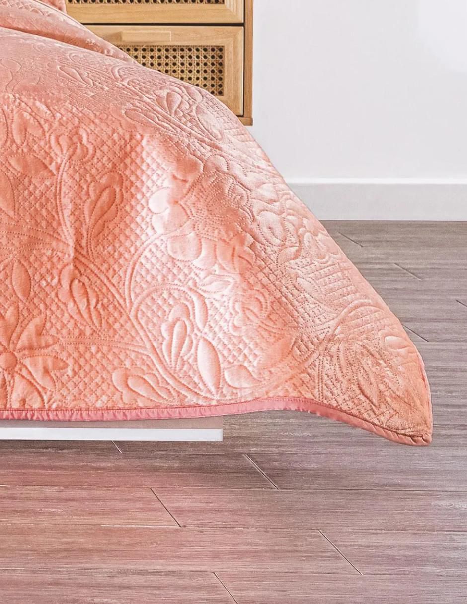 Set de colcha Velvet Durazno Beige