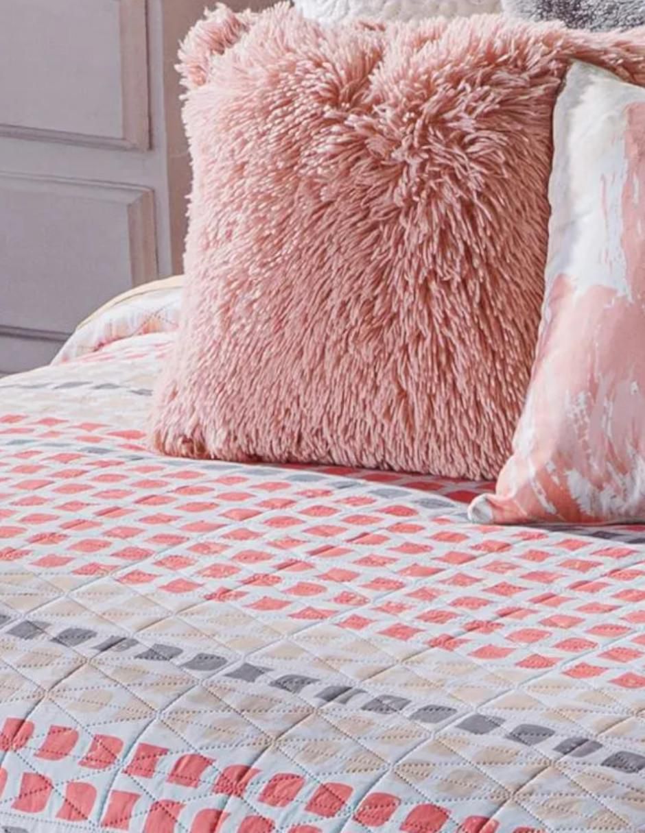 Colcha Pixeles Vivid Coral