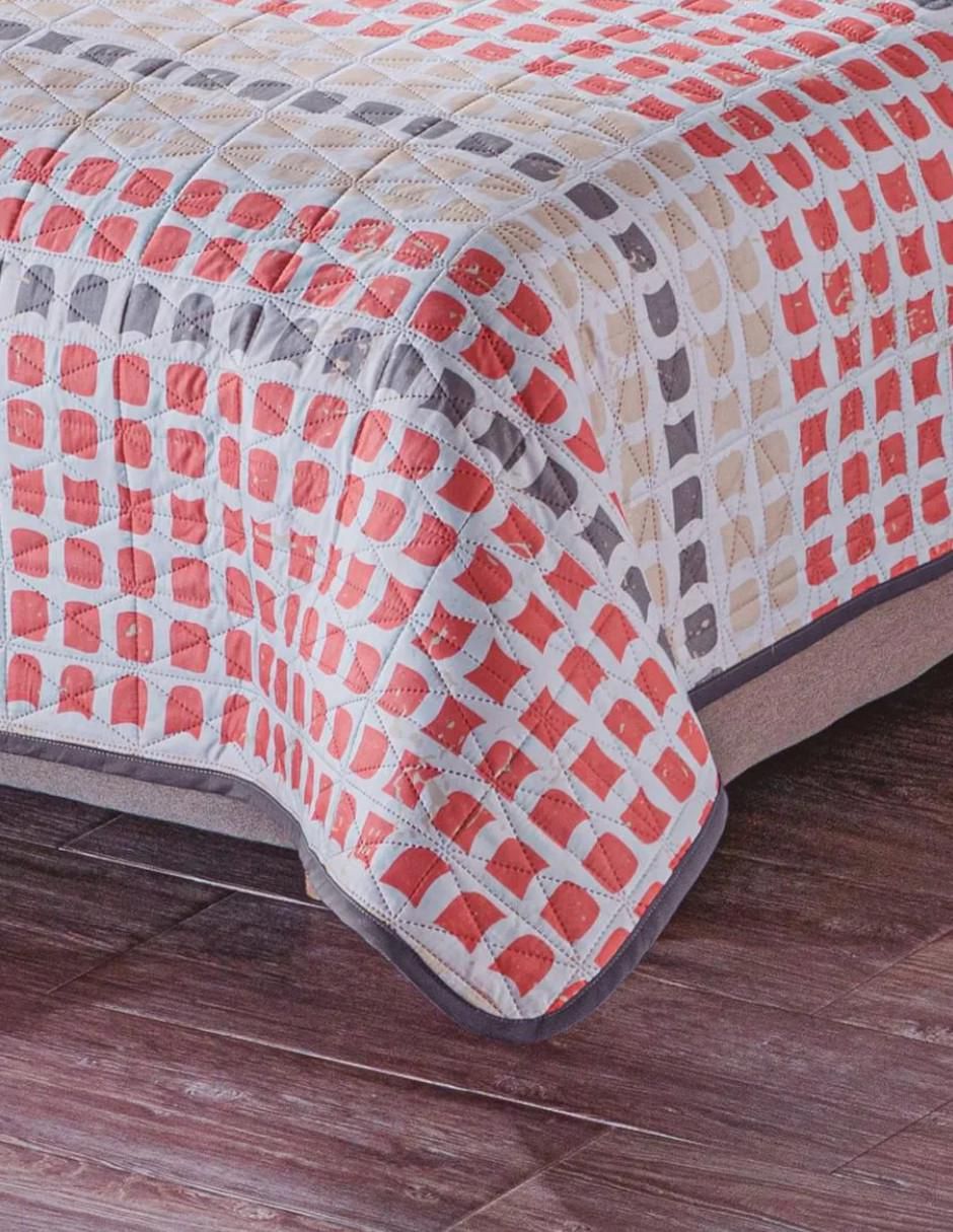 Colcha Pixeles Vivid Coral