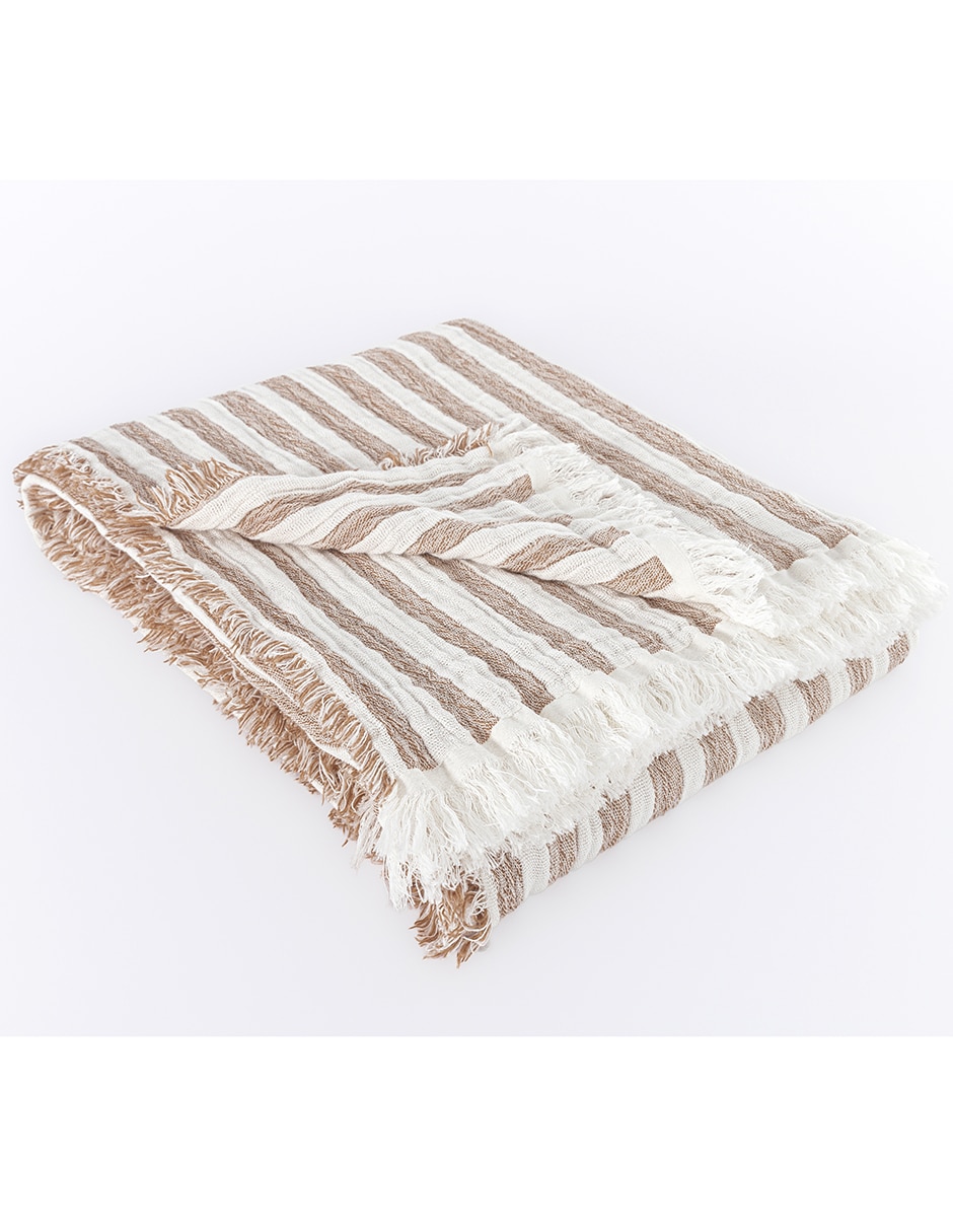 FRAZADA MAREA STRIPE, ESTÁNDAR, BEIGE N