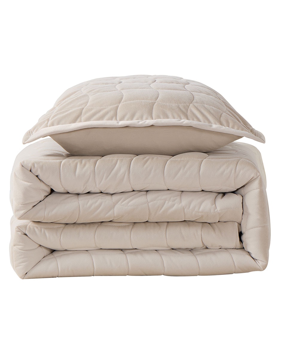 SET COLCHA WAVE VELVET, MAT-QS, BEIGE H