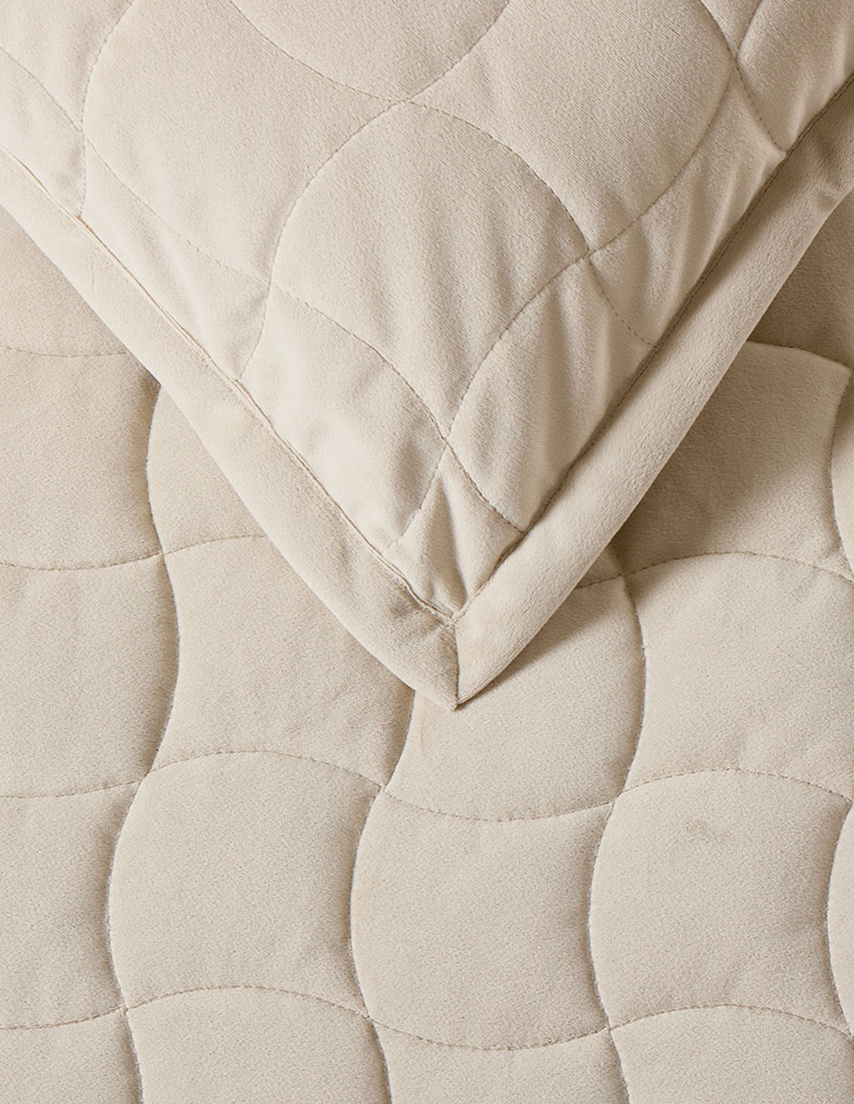 SET COLCHA WAVE VELVET, MAT-QS, BEIGE H