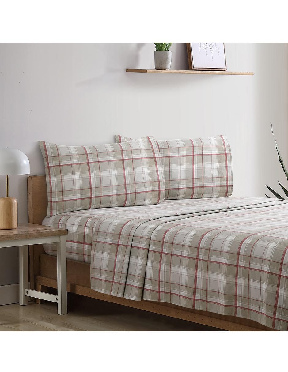 Juego de sábanas de franela 80 hilos Evie Plaid Khaki Red