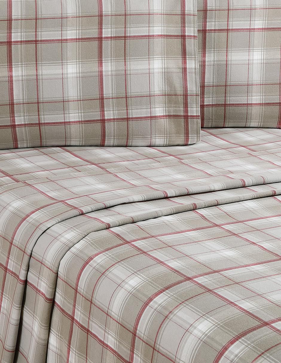Juego de sábanas de franela 80 hilos Evie Plaid Khaki Red 2