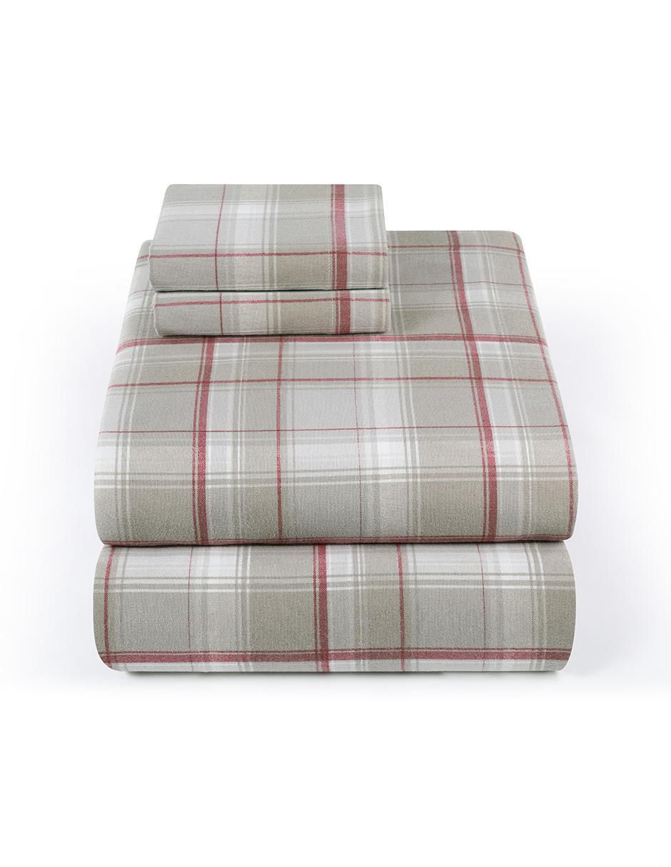 Juego de sábanas de franela 80 hilos Evie Plaid Khaki Red 4