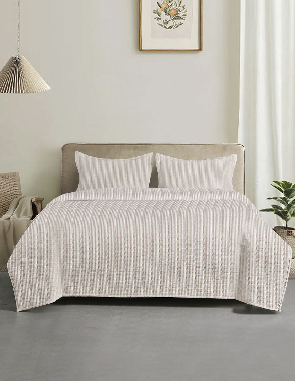 SET COLCHA STRIPES, MAT-QS, BEIGE HAUS