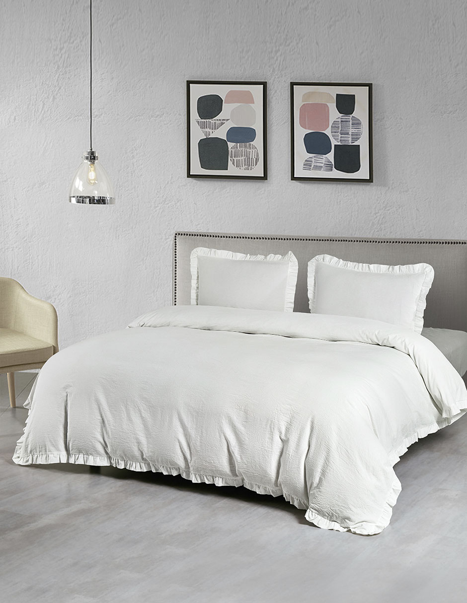 SET FUNDA DUVET COTTON RUF, KS, BLANCO