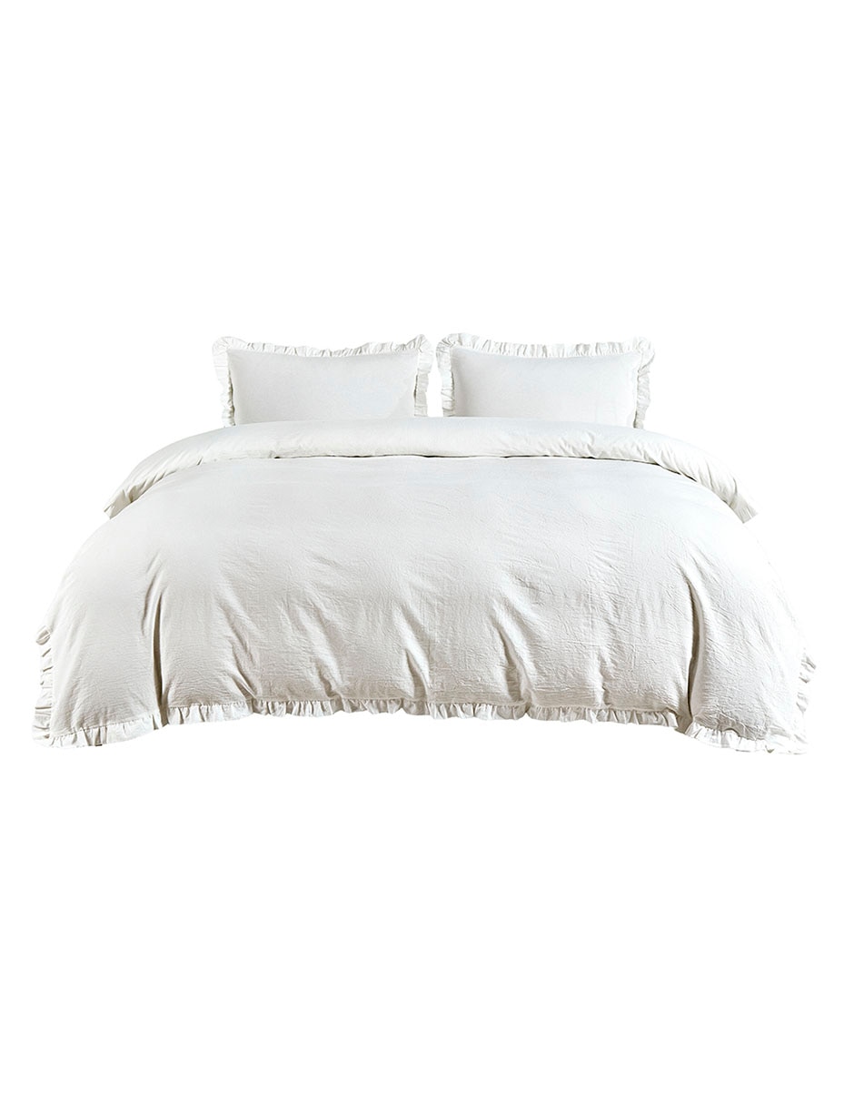 SET FUNDA DUVET COTTON RUF, KS, BLANCO