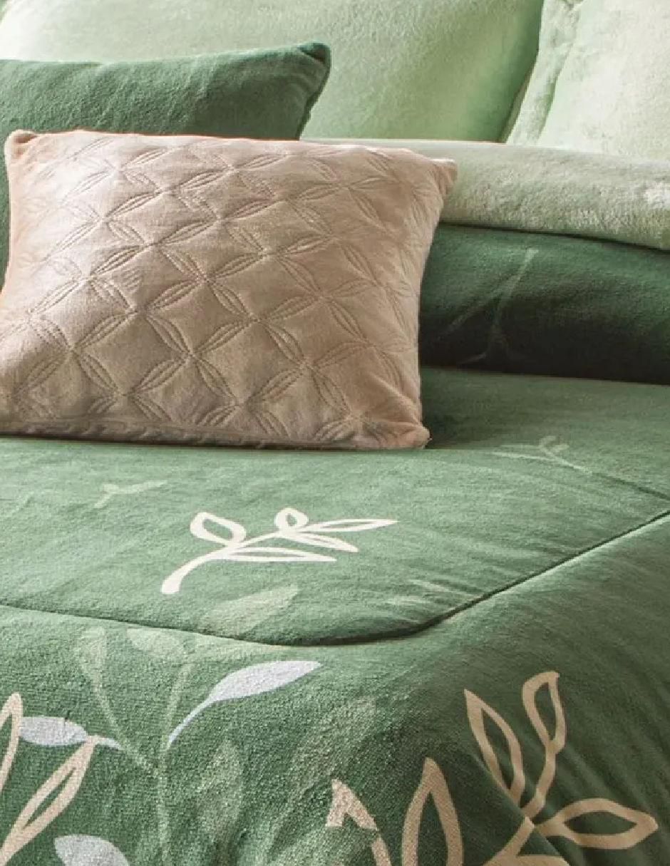 Cobertor luxepuff verde amazonas estampado floral