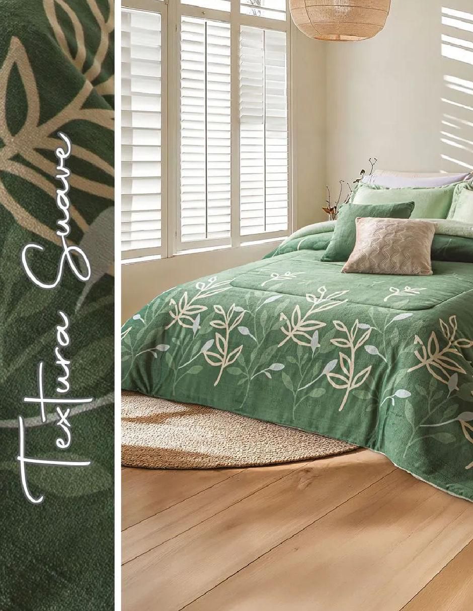 Cobertor luxepuff verde amazonas estampado floral