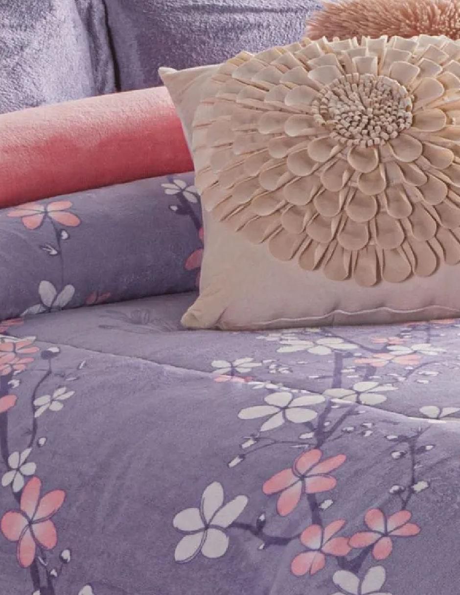 Cobertor luxe fluffy violette estampado floral