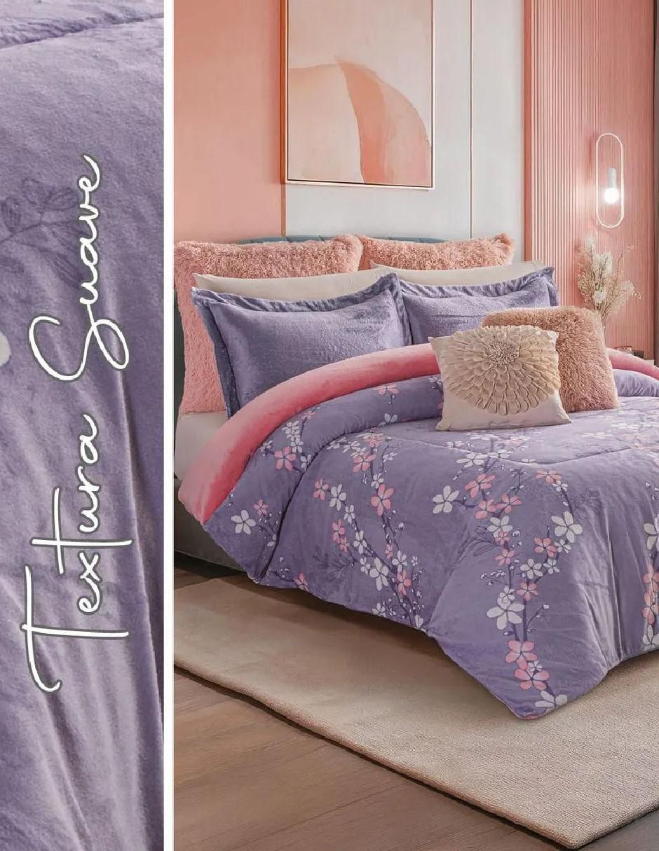 Cobertor luxe fluffy violette estampado floral