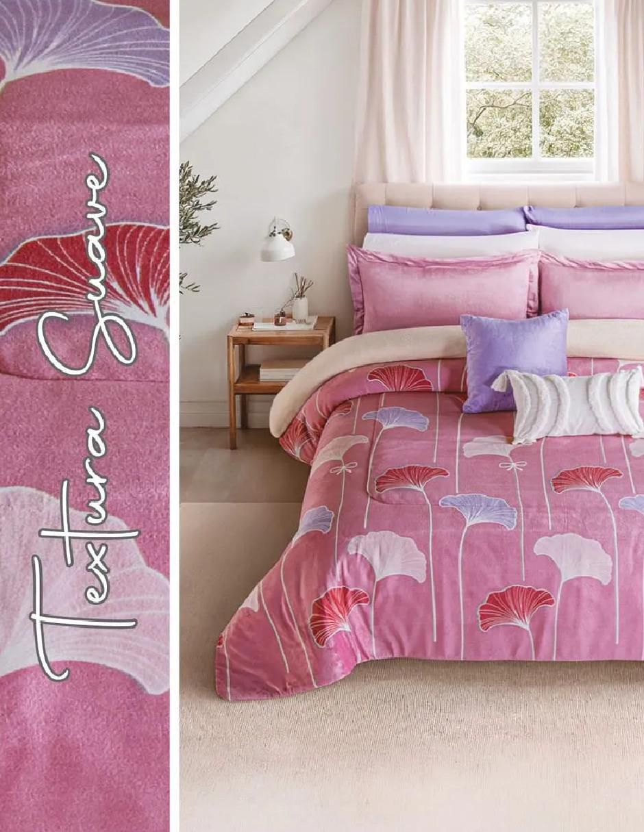 Cobertor fluffy lotus estampado floral