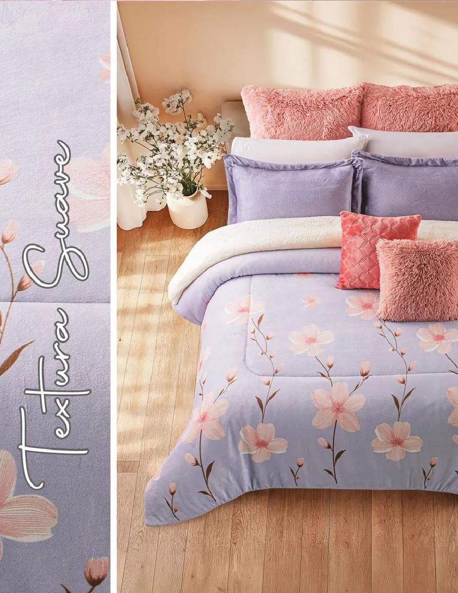 Cobertor fluffy lilac coquette estampado floral